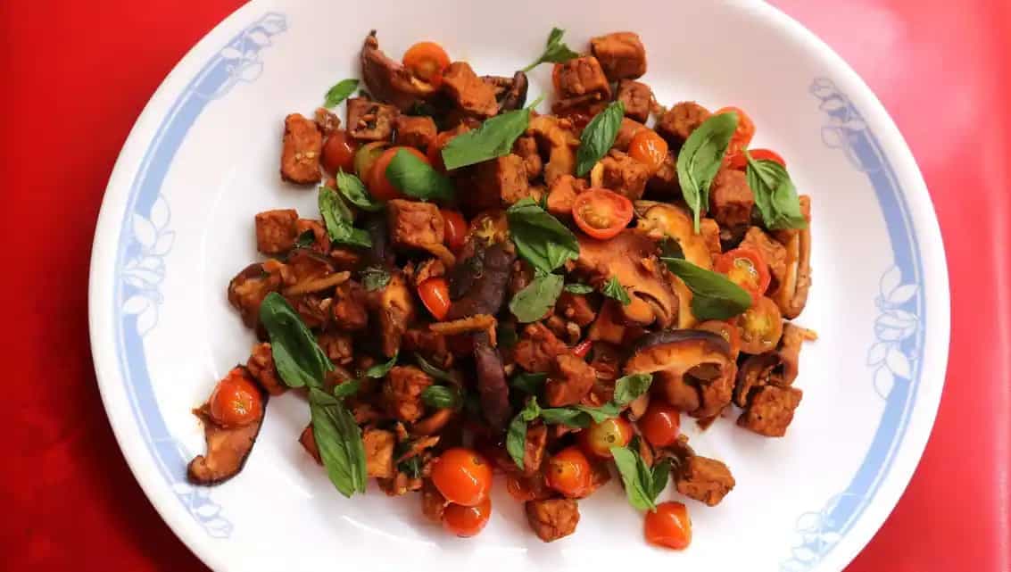 Shiitake, tempeh and a meaty vegetable meal