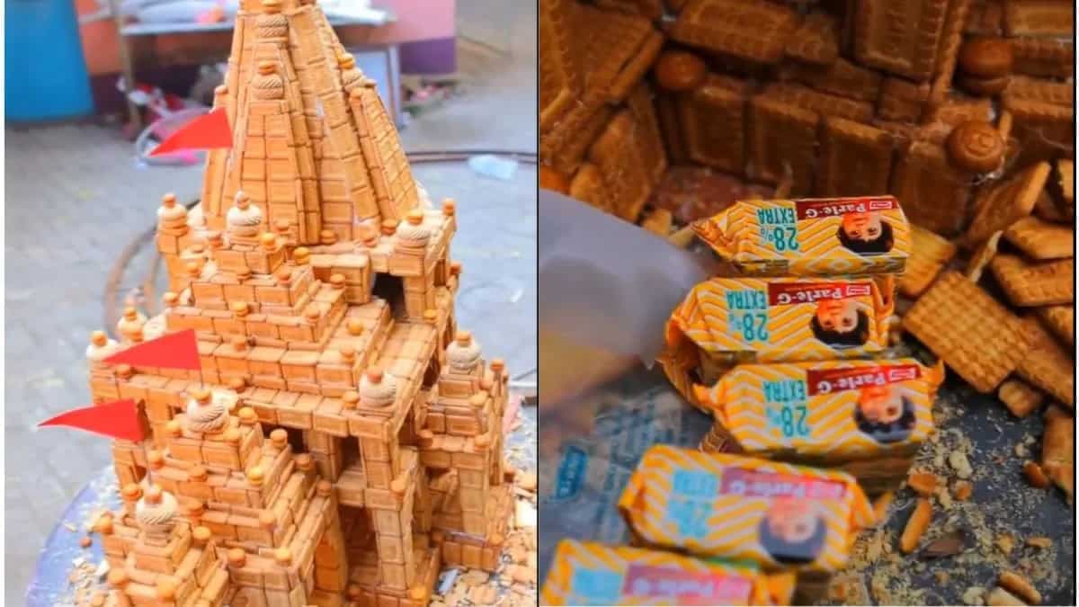 20 Kg Replica Of Ayodhya’s Ram Mandir Built From Biscuits