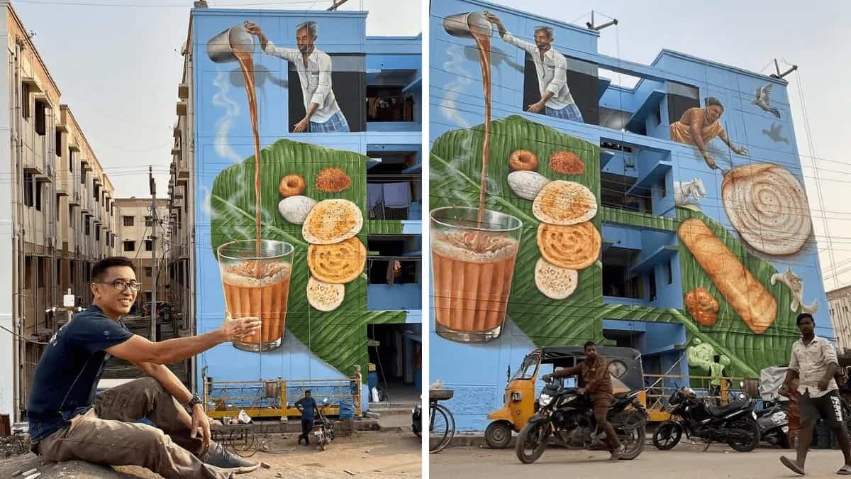 Yip Yew Chong Paints Mural In Food Street Of Ukkadam, Coimbatore